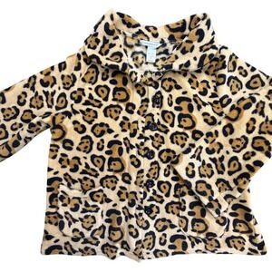 Cuddledown Womens XL Fleece Bed Jacket Leopard  Button Front Lounge Cardigan